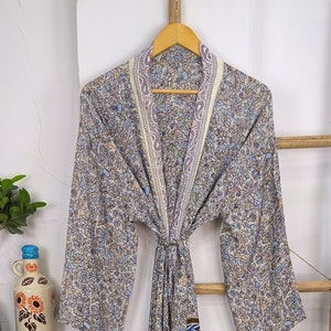 Upcycle Sustainable Boho Chic Coverup Silk Sari Kimono Gorgeous Wardrobe Vintage Elegance House Robe | Duster Cardigan | Garden Flower Burst
