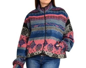Yak Wool Blend Zipper Jacket Kimono | Autumn Winter Warm Cozy Diamond Aztec Geometric Soft comfy Bomber Bolero Style Sweater | With Pockets