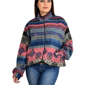 Handwoven Yak Wool Blend Jacket: Geometric Aztec Print Kimono