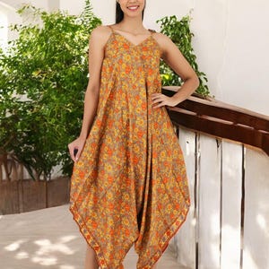 Boho Silk Jumpsuit for Women | Flowy Halter Romper Lightweight Summer Beachwear Comfy Hippie Overalls, Backless Festival Pants, Gift for Her