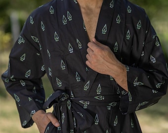 Kimono da uomo in puro cotone stile boho, Haori giapponese geometrico, accappatoio reversibile da uomo, vestaglia estiva comoda, copricostume da spiaggia