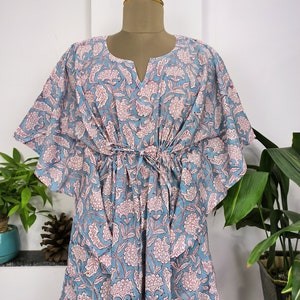 Pure Cotton Kaftan Summer Kimono Indian Tie Dye Printed Beach Coverup, Comfy Maternity Mom, Steel Grey Floral Dress Her Birthday Anniversary
