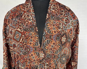 Boho Men Soft Silk Kimono, Man Regal House Beach Robe, Persian King Paisley Elegant Brown Hues Tribal Motifs, Romantic Anniversary Gift Him