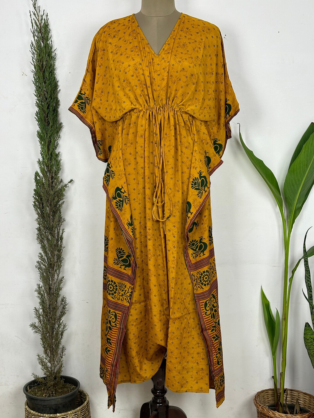Boho Fashion Silk Kaftan Shirt Dress
