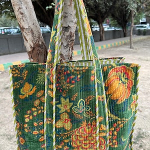 Boho Reversible Quilted Velvet Tote Bag: Large Eco-Friendly Shopper