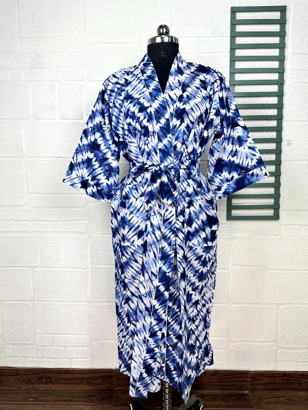 Boho Cotton Kimono House Robe Indian Handprinted Strips Cheetah Pattern | Lightweight Summer Luxury Beach Holidays Yacht Cover Up Stunning Dress main image 1
