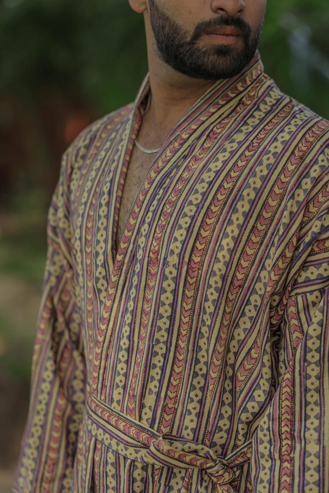 Men’s Striped Cotton Bathrobe, Long Lightweight Lounge Robe With ...