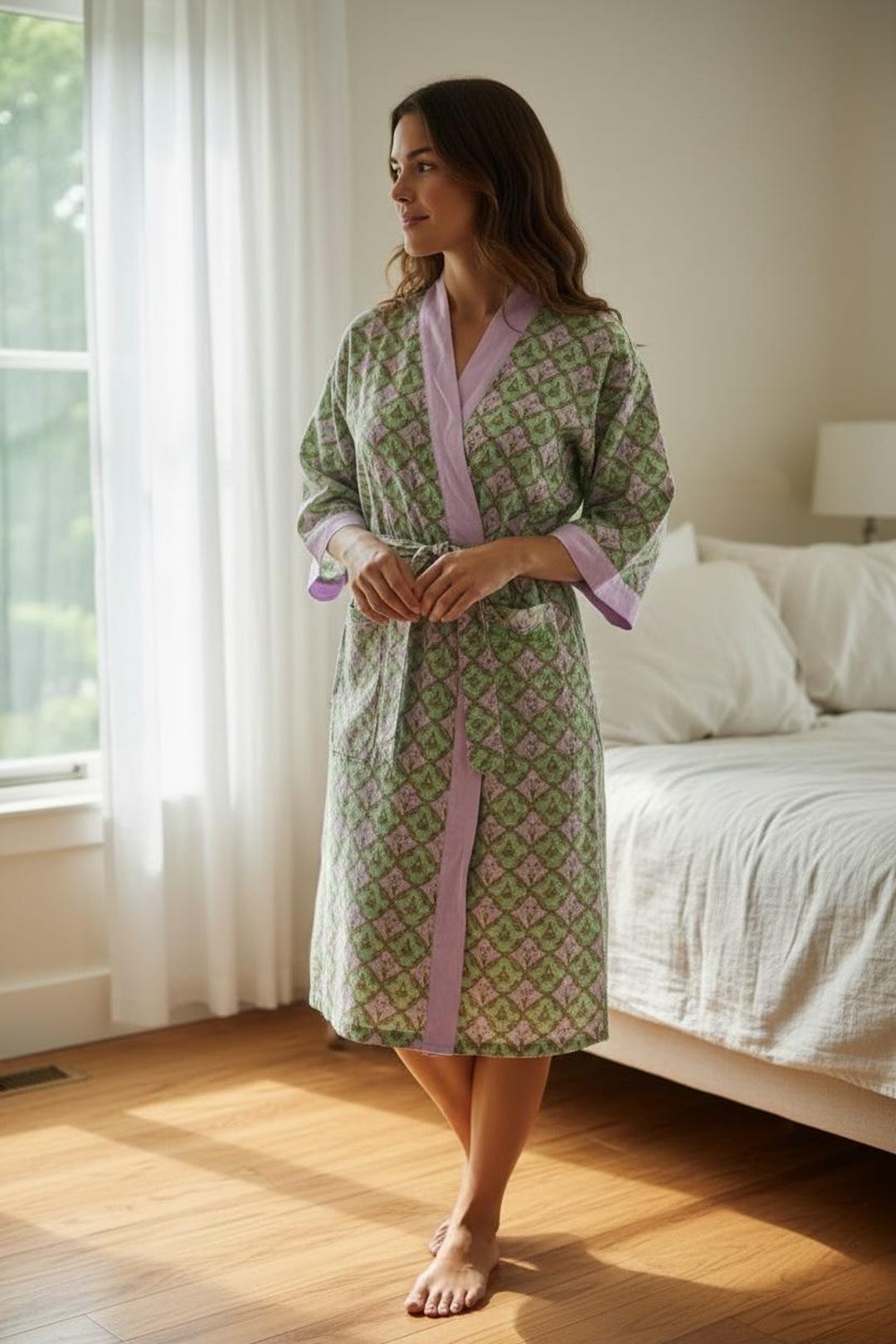 Pure Cotton Handblock Kimono | Indian Printed Summer House Robe, Boho ...
