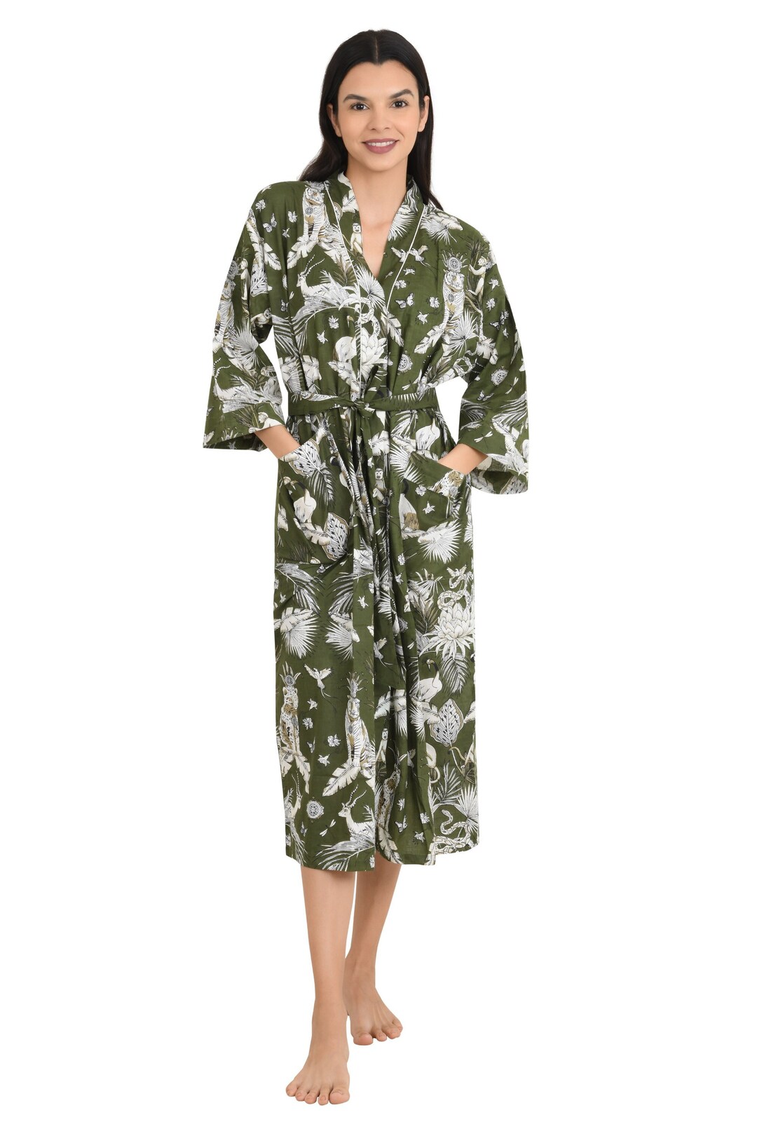 Cotton Kimono House Robe Indian Handprinted Monkey Print Etsy