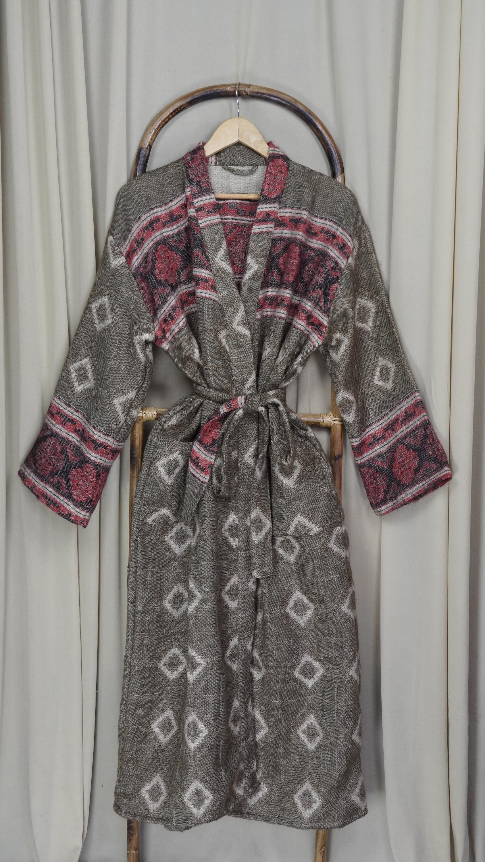 Yak Wool Blend Women Kimono Robe, Cozy Winter Romance Loungewear
