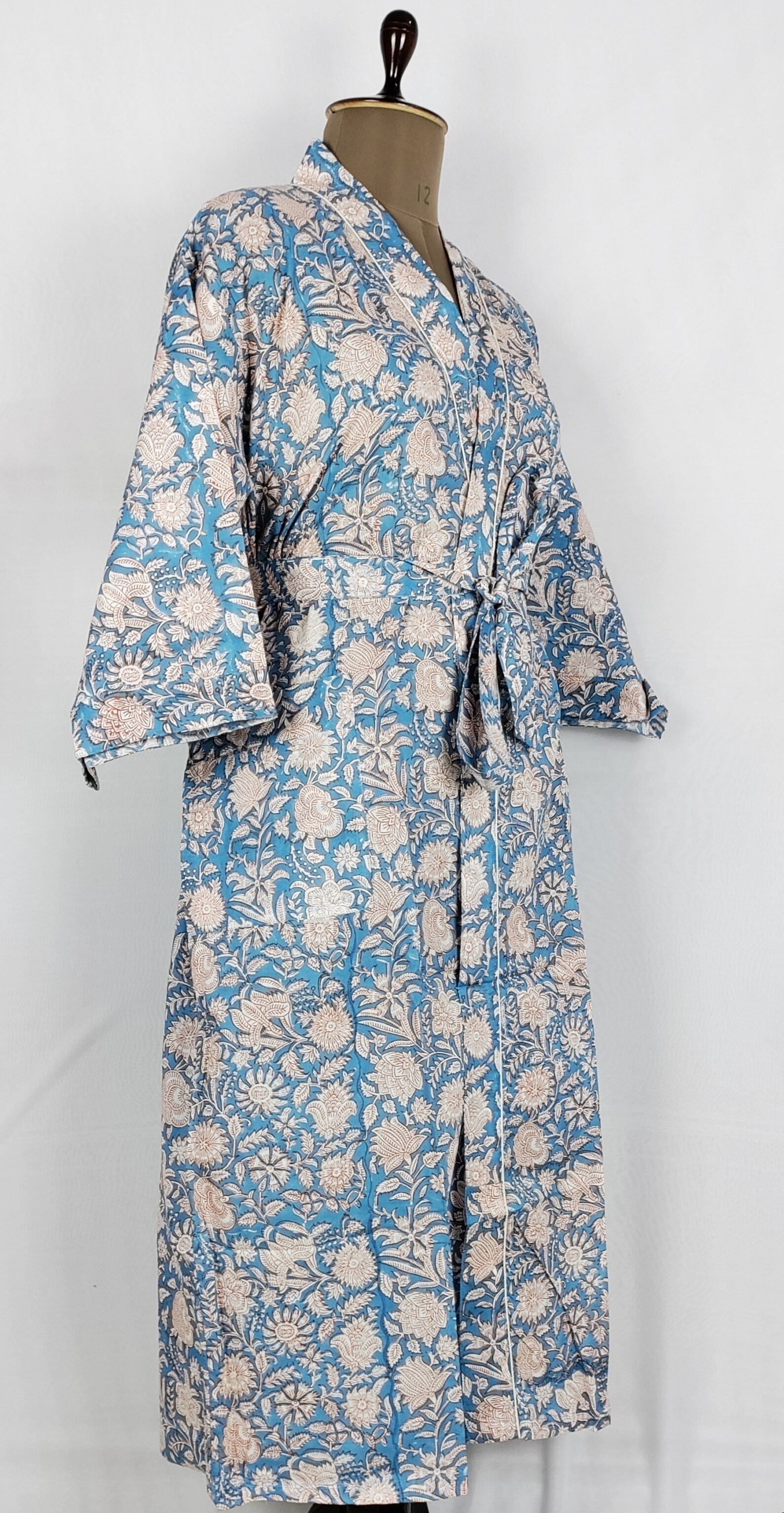 Pure Cotton Indian Handprinted House Robe Summer Kimono Blue Etsy
