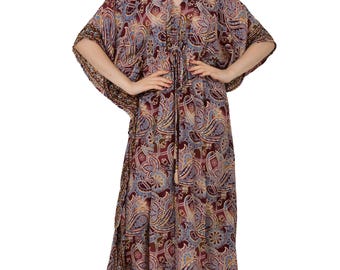 Silk Blend Kaftan Dress: Luxury Lounge Robe, Beach Cover-Up