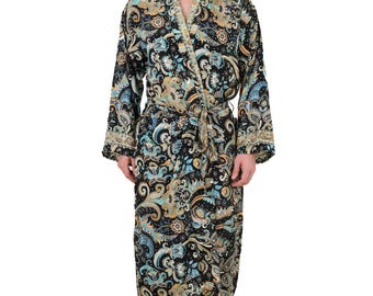 Men's Silk Kimono Robe: Boho Persian Floral Beach Cover-Up