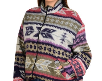 Yak Wool Blend Zipper Jacket Kimono | Autumn Winter Warm Cozy Diamond Aztec Geometric Soft comfy Bomber Bolero Style Sweater | With Pockets