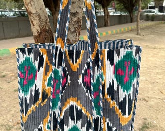 Boho Quilted Velvet Tote Bag: Reversible Cotton Beach Bag