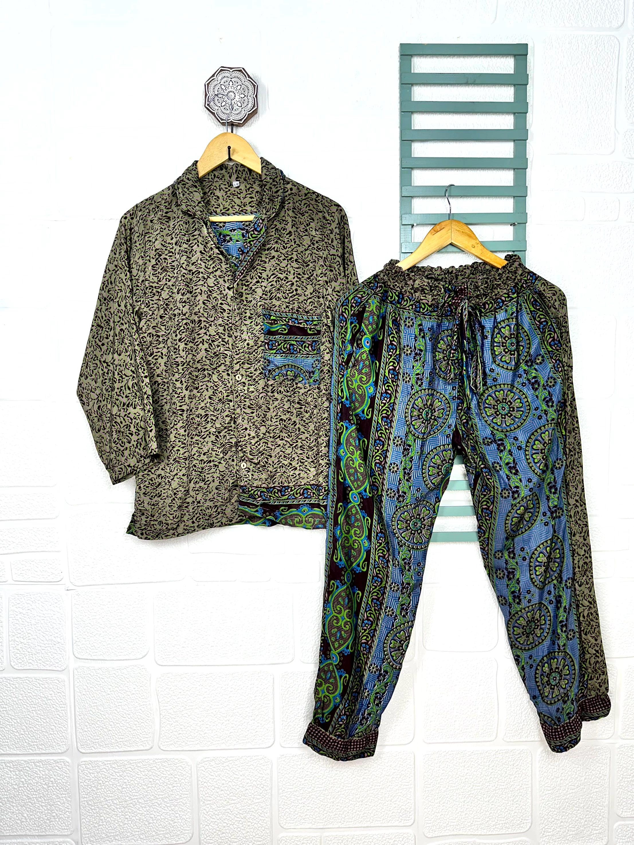 Recycled Silk Pajama Set: Lightweight Sustainable Sleepwear (S/M)