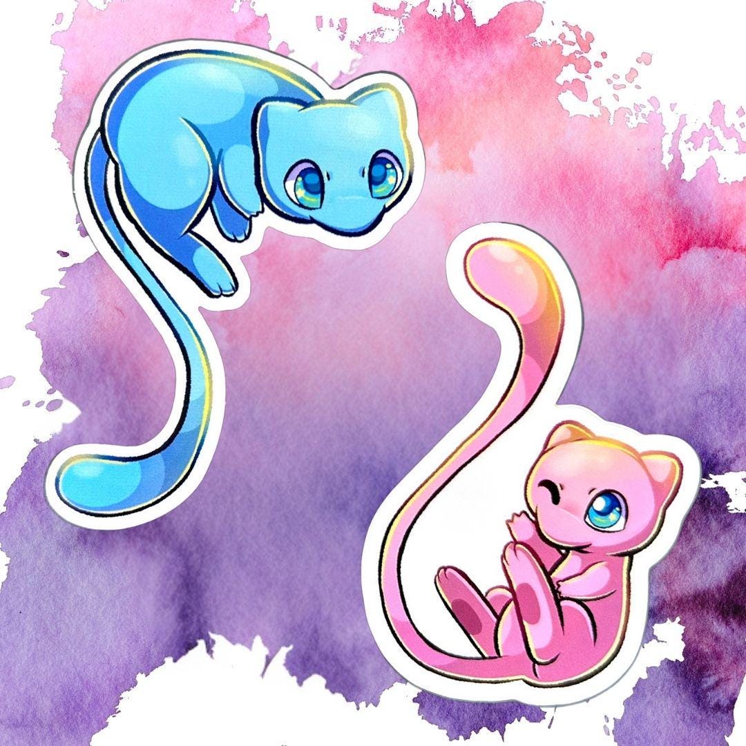 HUGE CLEARANCE SALE - Mew and Shiny Mew Sticker Set of 2 - Pokémon Sticker - This art will not be reprinted