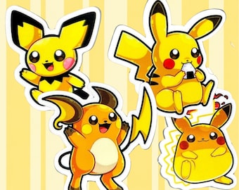 Shop Closing - PIKACHU EVOLUTION STICKER Set: Pichu, Raichu, Mega Pikachu 4-Pack