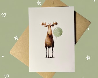 Shop Closing - MOOSE BIRTHDAY CARD - Adorable Animal Birthday Gift (Card + Envelope)
