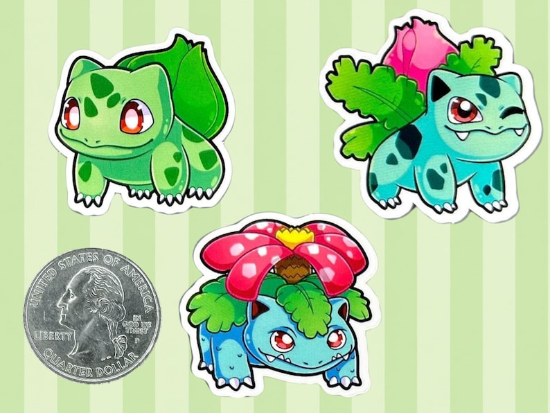 Chibi Bulbasaur Evolution Sticker Set: 5-pack Waterproof Vinyl Decals ...