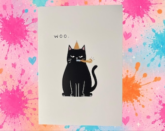 SHOP CLOSING - WOO Birthday Greeting Card, Grumpy Cat (Card + Envelope)