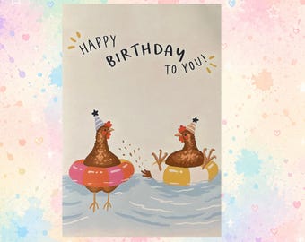 Shop Closing - CHICKEN BIRTHDAY CARD - Funny Farm Animal Pool Float Greeting (Card + Envelope)