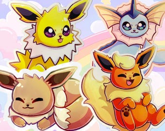 Shop Closing - EEVEE EVOLLUTION STICKER Pack - Vaporeon Jolteon Flareon Waterproof Sticker Set