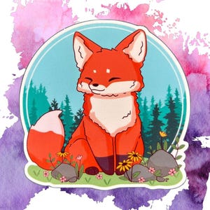 CHIBI FOREST FOX Sticker | Cute Fox | Adorable Animal Stickers | Vinyl Fox Sticker - Laptop Sticker - Funny Sticker - Kindle Sticker