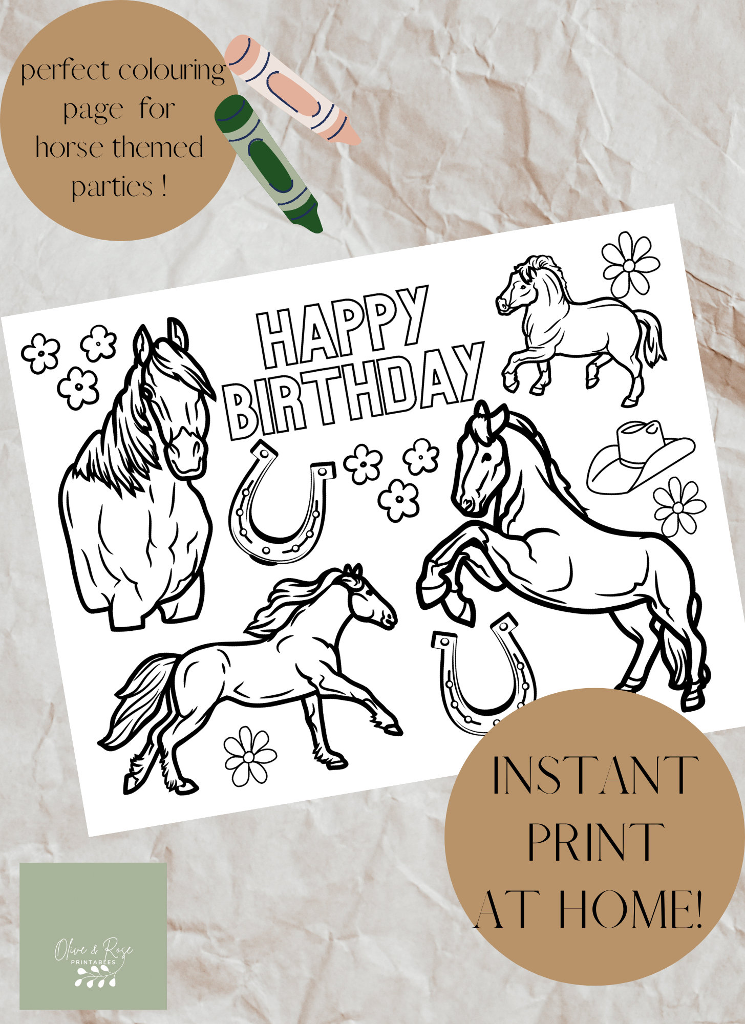 Horse Colouring, Coloring, Printable, Digital Download, Birthday , Pony ...