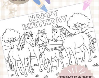 Horse Colouring, Colouring Page, Coloring, Printable, Digital Download, Birthday , Pony, Party Game, placemat