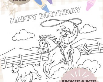 Cowgirl-tappningshäst målarbild: Westernponnyfest bordsunderlägg (digital nedladdning)