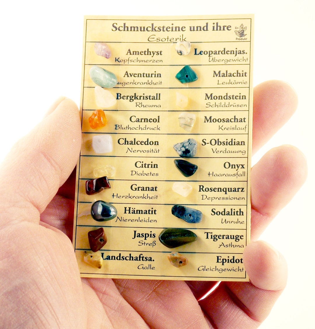 Edelstein-Esoterik Tafel Mit 20 Echten Mineralien – Kleine Einführung & Wirkung