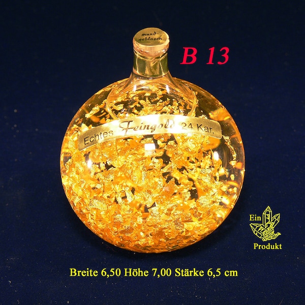 Boule d'or, or véritable, boule décorative soufflée à la bouche, boule décorative, flocons d'or dans une boule de verre, bouteille d'or, investissement, coin richesse