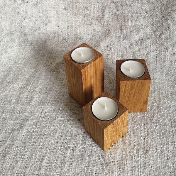 Handmade wooden candle holder set