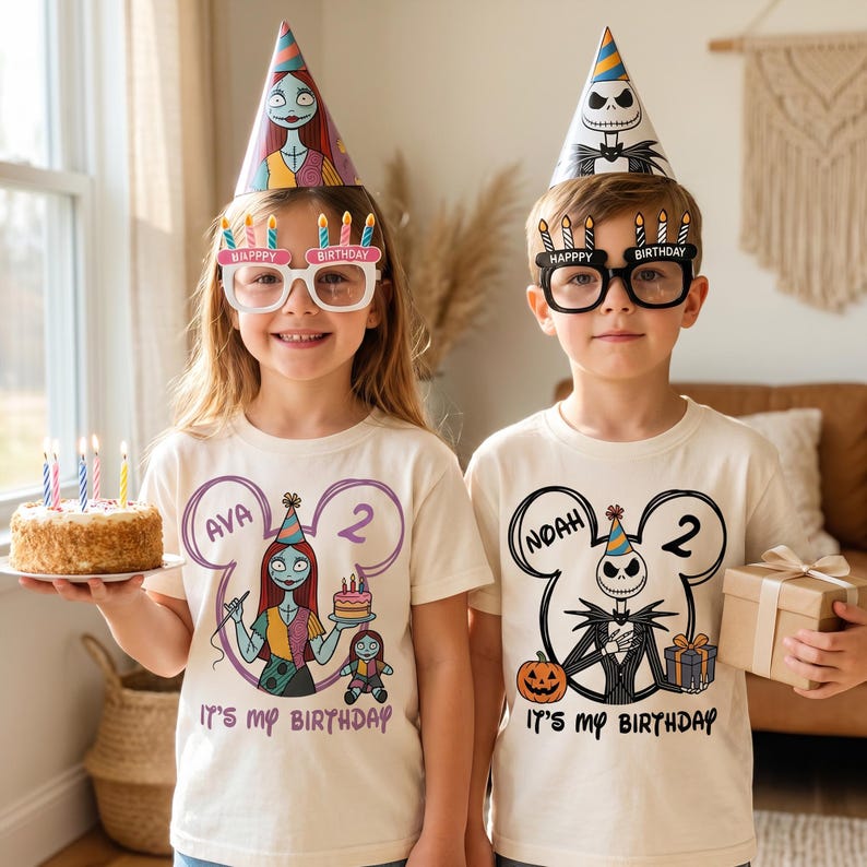 Personalized Jack Skellington Birthday Shirt, Custom Disney Birthday Shirt, Disney Matching Shirt, Disney Cartoon Birthday Gift for Kids afbeelding 7