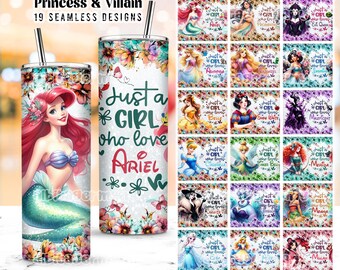 19 Files Just A Girl Who Loves Princess 20oz Tumbler Bundle, Cartoon 20oz Tumbler Png, Mother&#39;s Day Tumbler Sublimation, Digital Download