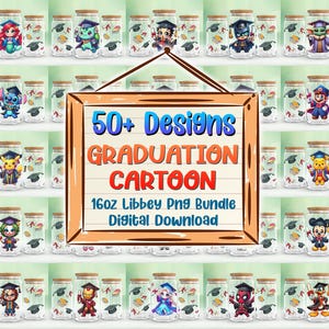 50+ Graduation Cartoon 16oz Libbey Glass Can Png, Graduation Tumbler Png, Last Day of School Libbey Wrap Png, Cartoon School Png