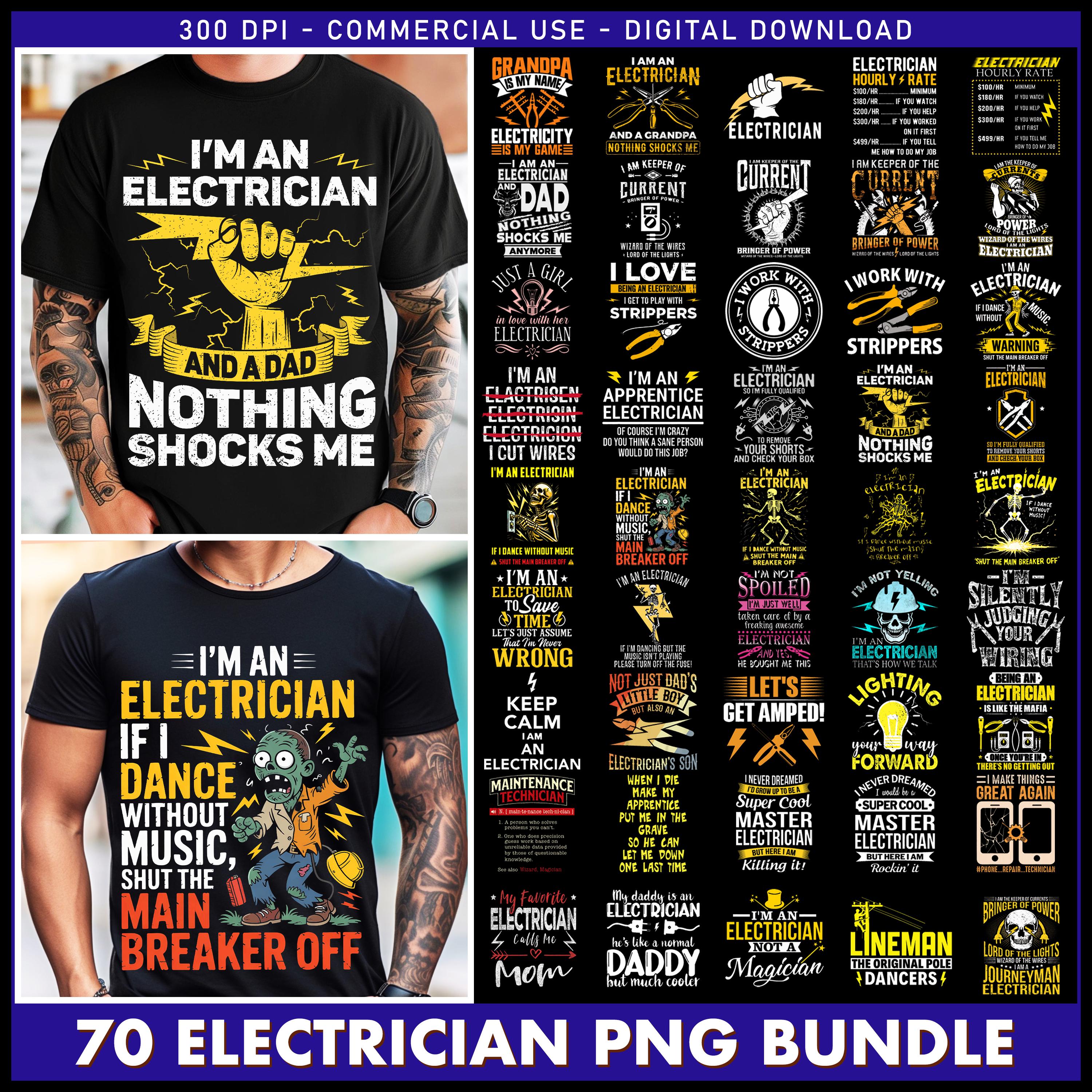 70 Designs Electrician Bundle Png, Electrician Png, Electrician Quotes Png, Retro Electrician Png, Vintage Electrician Png, Commercial Use