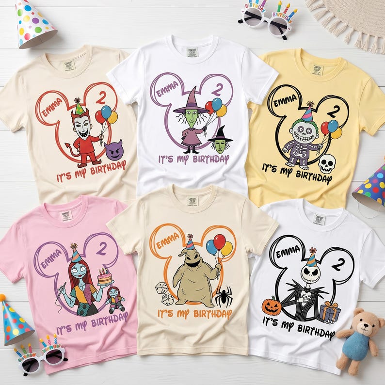 Personalized Jack Skellington Birthday Shirt, Custom Disney Birthday Shirt, Disney Matching Shirt, Disney Cartoon Birthday Gift for Kids afbeelding 1