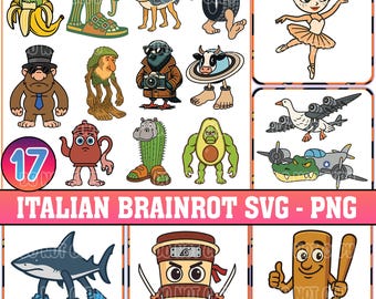 Italian Brainrot Svg Bundle, Funny Meme Brainrot Clipart Bundle Printable, Tun Tung Tung Shahur, Tralalero Tralala, Bombardino Crocodilo