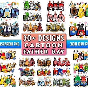 30+ Dad Cartoon PNG Bundle, Cartoon Characters PNG Bundle, Cartoon Movies Png, Happy Fathers Day Png, Digital Download, Commercial Use