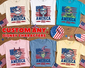 Custom Jack Skellington America 250th Tee, Personalized Disney 4th of July Shirt, Disney American Flag Tee, Independence Day Matching Tee