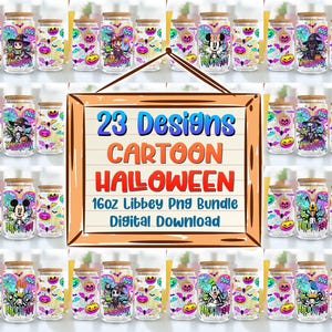 23 Halloween Vibes 16oz Libbey Glass Can Png, Cartoon Characters Tumbler Png, Halloween Libbey Glass Can Png, Cartoon Movies Wrap Png
