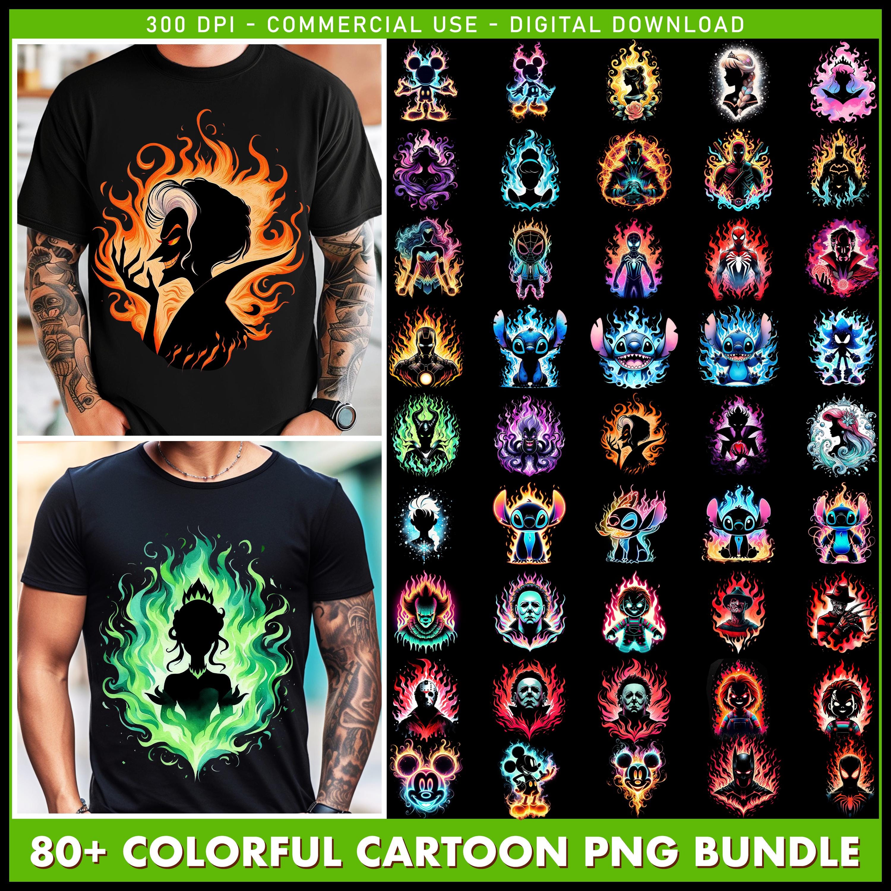 80+ Designs Colorful Cartoon PNG Bundle, Cartoon Characters PNG, Cartoon Movies Clipart, Princess Png, Superhero Png, Horror, Commercial Use