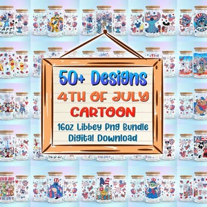50+ Cartoon 4th Of July 16oz Libbey Glass Can Png, Independence Day Tumbler Png, American Flag Libbey Glass Can Png, Cartoon Usa Wrap Png