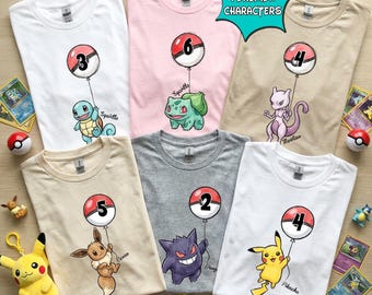Retro Poke Monsters Balloon Birthday Shirt, Vintage Poke Game Birthday T-shirt, Poke Game Birthday Shirt, Poke Monsters Balloon Birthday Tee