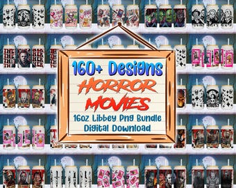 160+ Horror Movies 16oz Libbey Glass Can Png, Killer Characters Tumbler Png, Horror Characters Libbey Glass Can Png, Spooky Horor Wrap Png