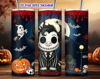 Cartoon Halloween Tumbler Png, Highland Cow Cartoon Wrap Png, Cartoon Character Wrap Png, Cartoon 20oz Skinny Tumbler Png, Commercial Use