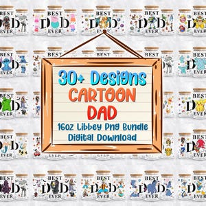 30+ Cartoon Dad 16oz Libbey Glass Can Png, Father's Day Tumbler Png, Cartoon Characters Libbey Glass Can Png, Best Dad Ever Png, Cartoon Png