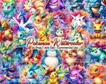 Paquete PNG de Monstruos Poke, Paquete PNG de Anime/Manga, Diseño de Camiseta de Dibujos Animados, Personajes de Dibujos Animados PNG, Descarga Digital, Uso Comercial